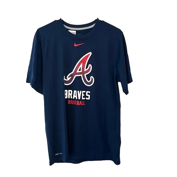 Nike Dri Fit Mens Blue T Shirt Small Atlanta Braves Baseball Short Sleeve MLB - Picture 1 of 6